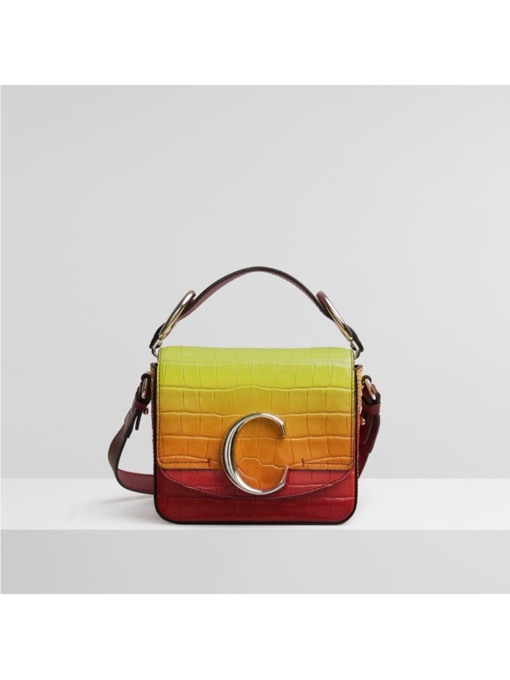 Chloe Small Gradient Croc-Embossed Leather Shoulder Bag in Yellow-Orange-Red